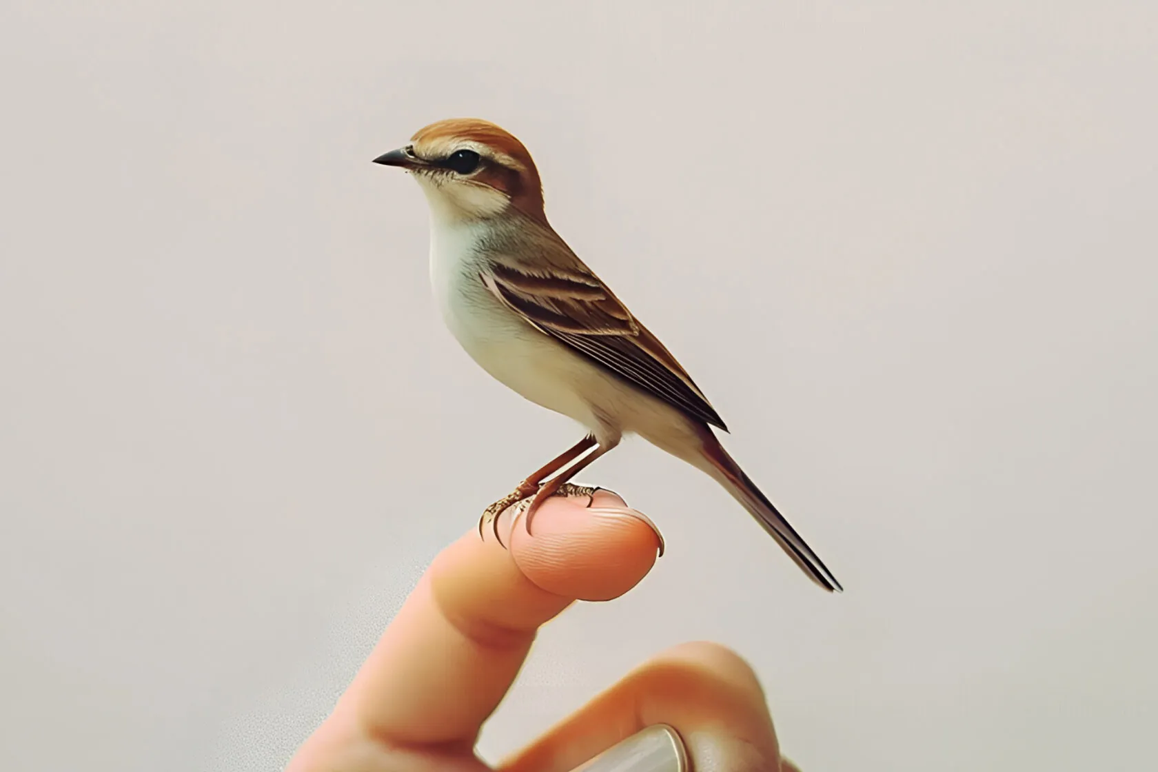 Small bird perched on a fingertip