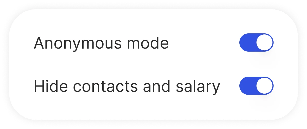 Anonymous mode and hidden contacts and salary, both switched on
