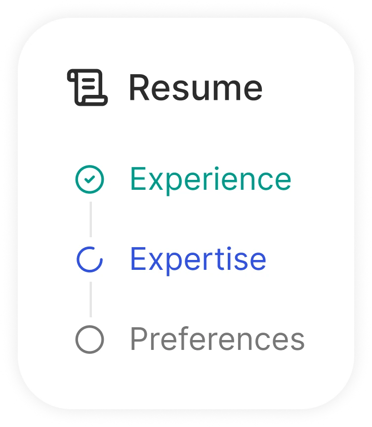 Resume parsing progress: experience, expertise, preferences
